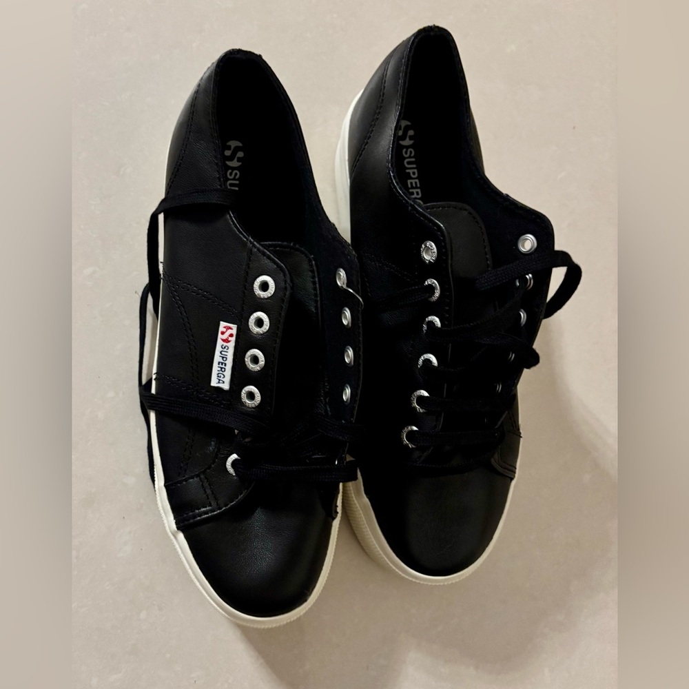 Superga Classic Black Lace-Up Sneakers